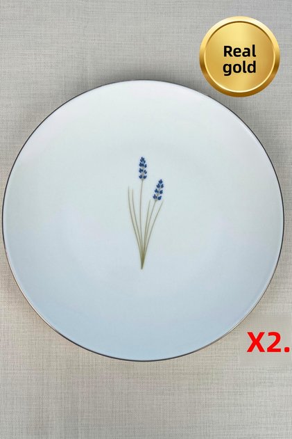 Tabak Evi Porcelain Natura Lavender Gold Gilded Serving Plate 24.50cm 2 Pcs