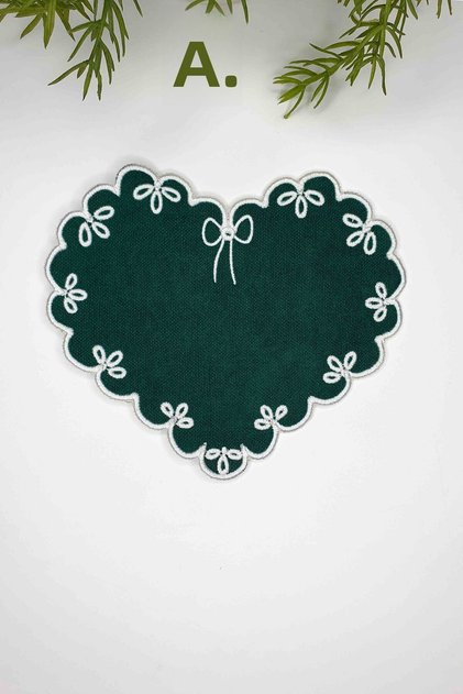 Heart Shape Nefti Green Fabric White Embroidered Fabric Cocktail Napkin 1 Piece
