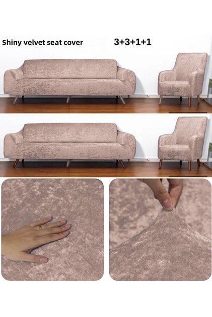 Soft Washable Fur Stain-Resistant Elastic Velvet Sofa Cover Set, 4-Piece"set