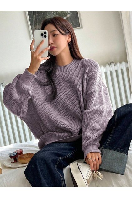 Γυναικείο πουλόβερ Σελανίκη Πλεκτό Λιλά oversized , Γυναικείο πουλόβερ