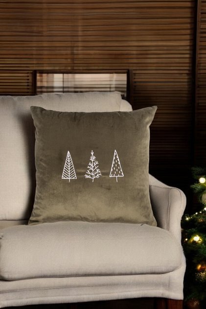 Christmas Throw Pillow Cover Khaki Background Pine Tree Christmas New Year Patterned 43X43