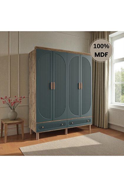 Home Comiet Sally 4 Kapaklı Mdf Çekmeceli Yeşil Gardırop - Fiyatı