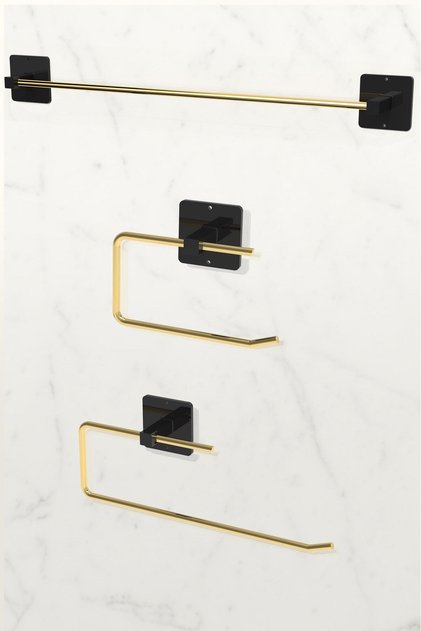 Adhesive Stainless Gold Long Towel Holder WC Paper Holder and Roll Towel Holder Bathroom Kitchen Set of 3