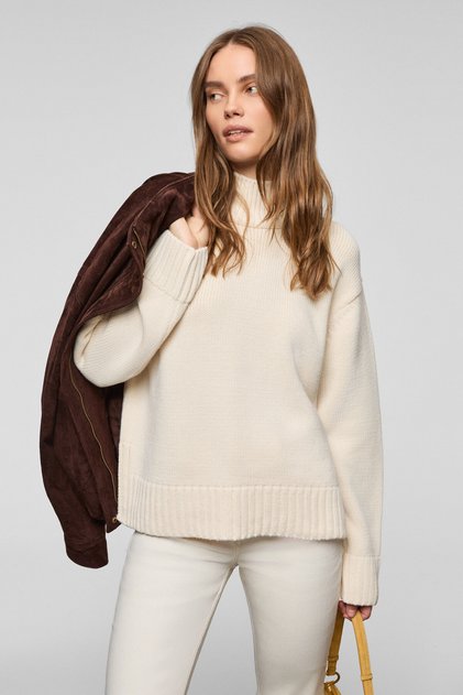 JOYITA Kadın Balıkçı Yaka Oversize Triko Ekru Kazak