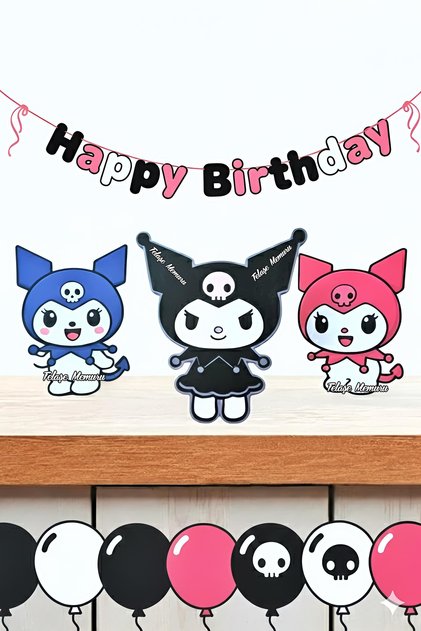 Kuromi Tabletop Set (3 Table Tops) - Birthday Party and Cake Decoration Thick Paper Printing