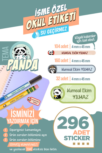 colortouch 296 ADET Panda Temalı Okul Etiketi Kalem Etiketi Defter