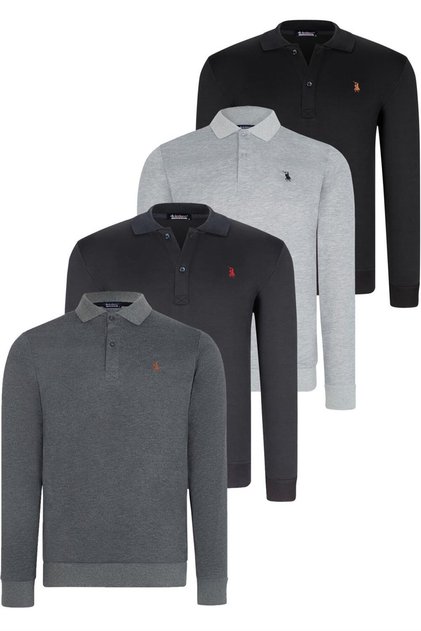Erkek Pamuklu Sweatshirt 4'lü Set Siyah-Lacivert-Antrasit-Gri V4007