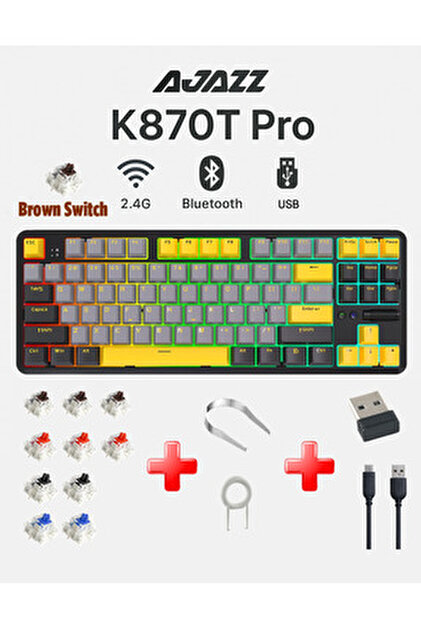 Ajazz K870T Pro 3 Modlu Hot-Swap RGB, Mekanik Klavye - Siyah