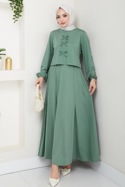 Mint Green Suit with Skirt and Bow Detail