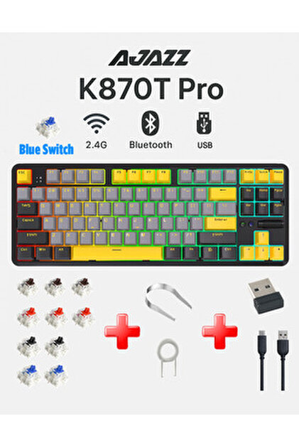 Ajazz K870T Pro 3 Modlu Hot-Swap RGB, Mekanik Klavye - Siyah