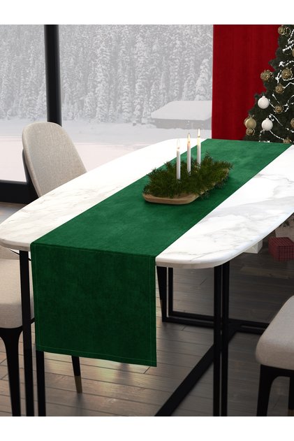 Christmas Concept Velvet Textured Pine Green Runner