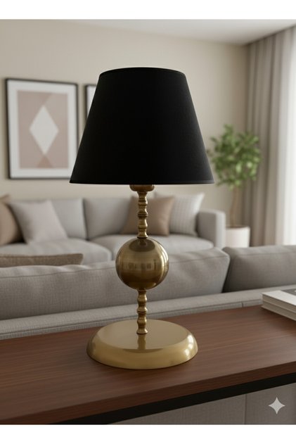 Modern Eskitme Metal Küre Detaylı Abajur - Yaşam Alanları Yatak Odası ve Ofis İçin Dekoratif Masa Lambası