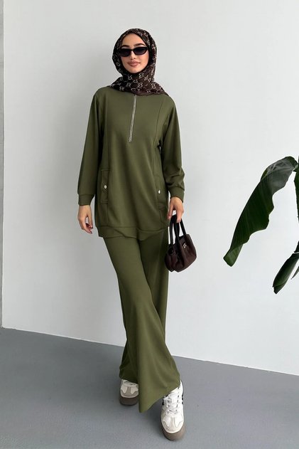 Women's Modal Oversize Metal Zipper Hijab Tunic Set 2021