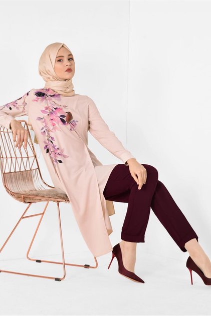 ASİMETRİK KESİM FLORAL DESENLİ TUNİK 4117