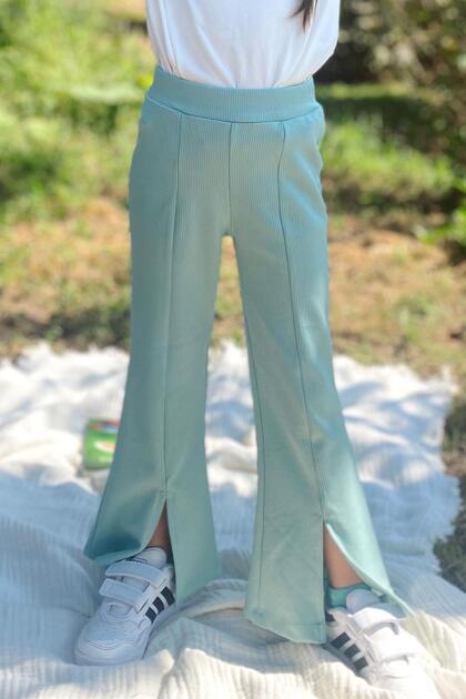 Devojčice, leggins pantalone Sa prorezom Zvonaste nogavice 4-8 godina, vodeno zelene
