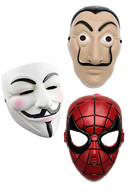 Parti Dolabı 3lü Karışık Maske Seti Halloween Vandetta Maskesi