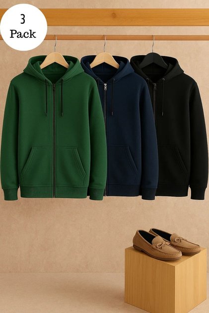 Men's Casual Zippered Hooded 3-Piece Sweatshirt