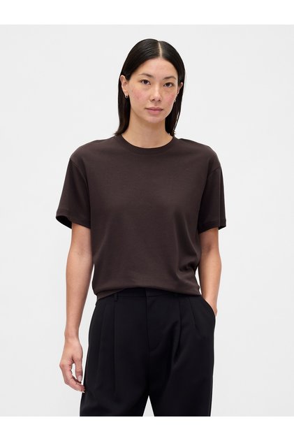 Kadın Kahverengi Supima® Pamuk Relaxed T-Shirt