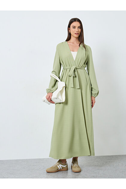 Green Hooded Kimono with Tie Belt