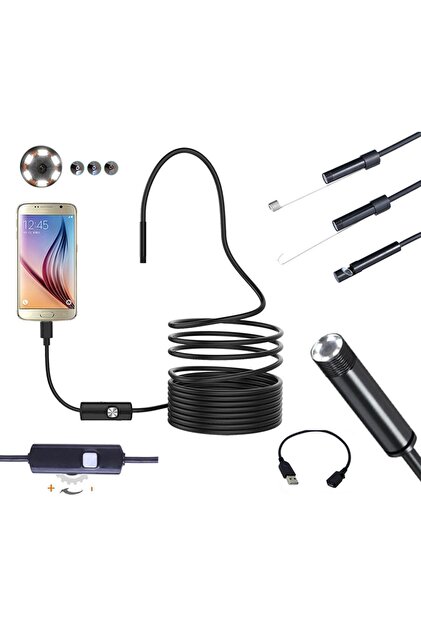 Camera video endoscopica 6 LED-uri, 5 m, USB/micro USB/USB-C, reglare luminozitate,diametru 5.5 mm