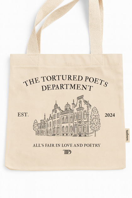 The Tortured Poets Department Printed Canvas Tote Bag with Velcro and Inner Pocket