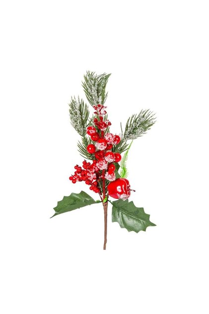 Christmas Ornament Pique Berry Apple Snow Effect Red Green 27 Cm.