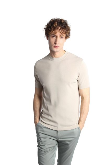 Men's Stone Standard Fit Slim Fit Crew Neck Plain Short Sleeve Knitwear T-Shirt
