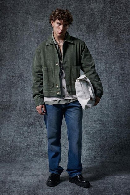 Men's Boxy Fit Buttoned Pocket Jacket Khaki Green