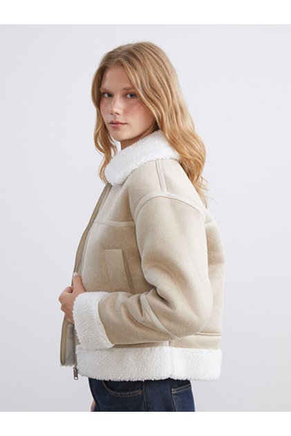 Fur Collar Women's Suede Look Coat