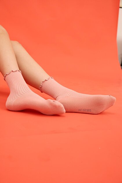 Women's colorful frilly ankle glittery sock pink