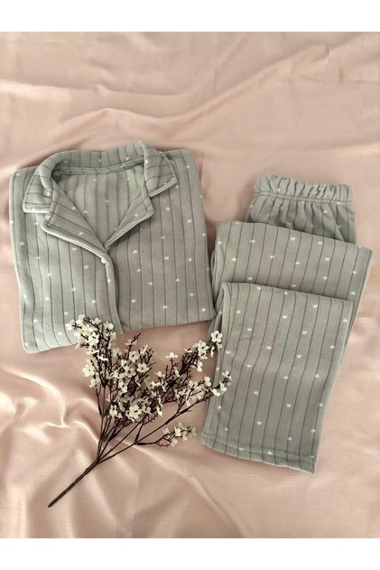 Gray Color Winter Thermal Fleece Fabric Pajama Set
