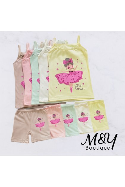 Girls' Tank Top Boxer 5-Piece Set 100% Cotton TATLIKİDS