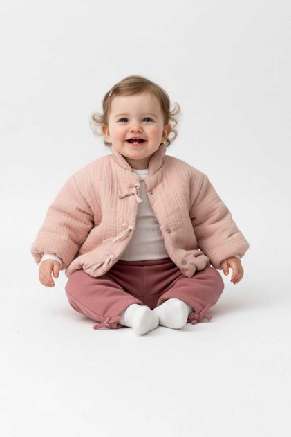 Thick Winter 3-Piece Baby Girl Set, Muslin Surface Coat, 3 Thread Fleece-Lined Pants