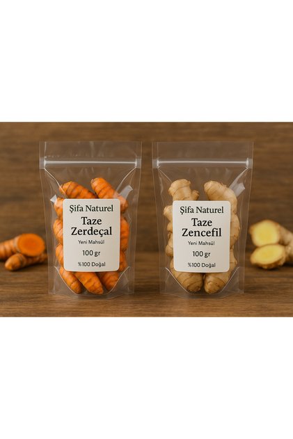 🌿 Şifa Naturel Taze Zerdeçal & Zencefil Seti – 2’li Yeni Mahsül 100 gr %100 Doğal
