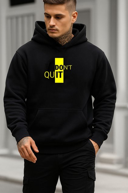 Unisex Black Hooded Oversized Sweatshirt Yellow Don Quit Logo