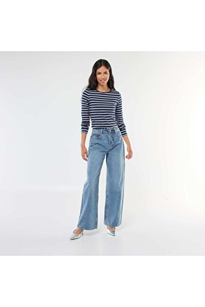 Wide Leg Jeans with Skinny Denim Belt BLUE