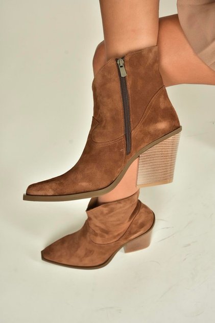 V654081902 Cinnamon/Tan Genuine Leather Suede Thick Heeled Western Cowboy Women's Boots