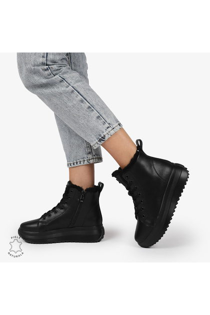 Ghete Dama IMBLANITE DIN Piele Naturala CRL1298 NEGRU