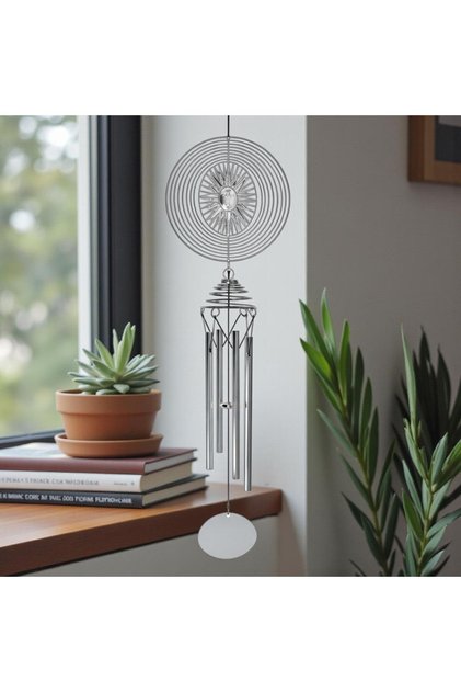 Feng Shui Güneş Temalı Rüzgar Çanı Dış Mekan Bahçe Balkon Süsü Yeni Ev & Arkadaş Hediyesi 60 cm.