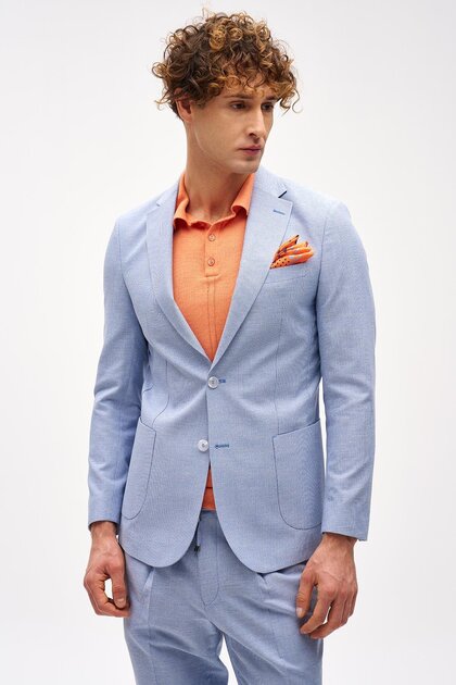 Men's Blue Slim Fit Mono Collar Suit