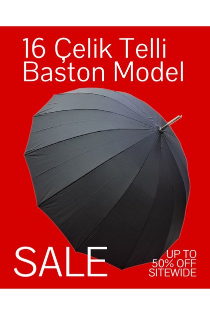 16 Çelik Telli Ahşap Saplı Baston Model Ultra Sağlam Fiber Gövde Rüzgar Korumalı Şemsiye