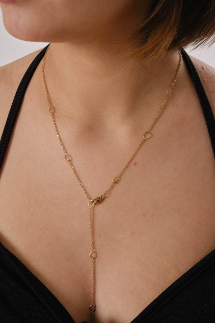 Steel Heart Y Necklace Chain Adjustable Necklace 1mm Elegant Minimal 45cm