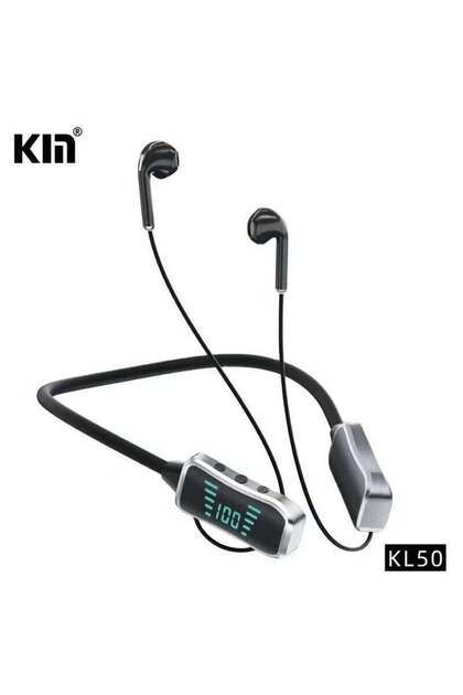 KL50 Bluetooth Neckband Earphones 48H Playtime LED Display TF Card Slot Black