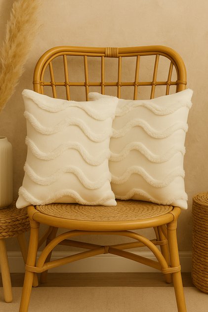 Double Decorative Punch Throw Pillow Cover 43X43 | Bohemian Nordic Style Embroidered Pillow Set of 2
