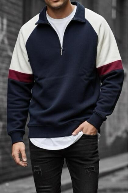 Wesst Üç İplik Şardonlu Yarım Fermuarlı Yaka Erkek Sweatshirt