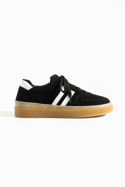 Zaina Women's Lace-Up Genuine Leather Sneaker Black Suede