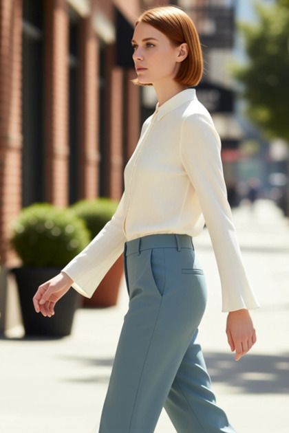 Textured Woven Shirt Fitted Waistline Long Sleeves a Stylish Look Women's Clothing Collection