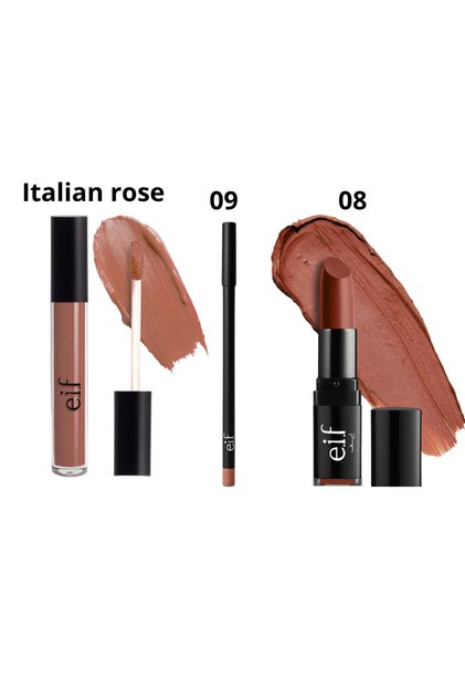 مجموعة روج سائل وجاف مع محدد شفاه بلون Italian Rose – أحمر شفاه ناعم، ثابت، ومخملي بدرجات النود