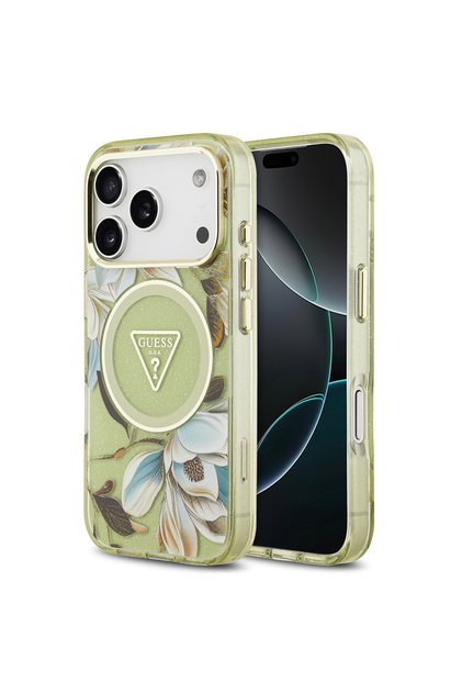iPhone 17 Pro Case Licensed M-Safeli Glittery Floral Pattern Metal Camera Frame Cover Green