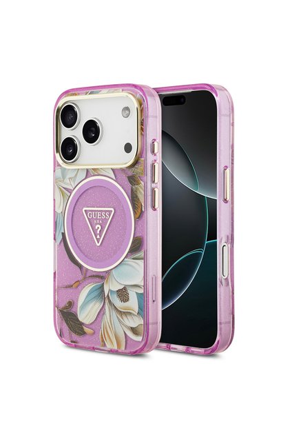 iPhone 17 Pro Case Licensed M-Safeli Glittery Floral Pattern Metal Camera Frame Cover Purple